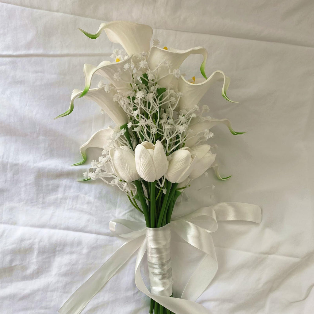 S for Bride Bridal Bouquets Artificial Tulips Calla Lily Babys Breath Flowers Bouquet for Wedding Gifts Home