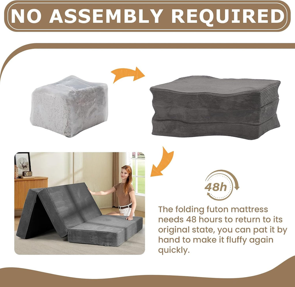 Queen Tri-Fold Mattress, 6 Inch Foldable Foam Mattress with Removable Washable Cover, 80" x 60"