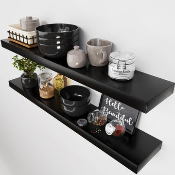 Solid Wood Floating Shelves for Wall 36 Inches Long, Black Wooden Shelf