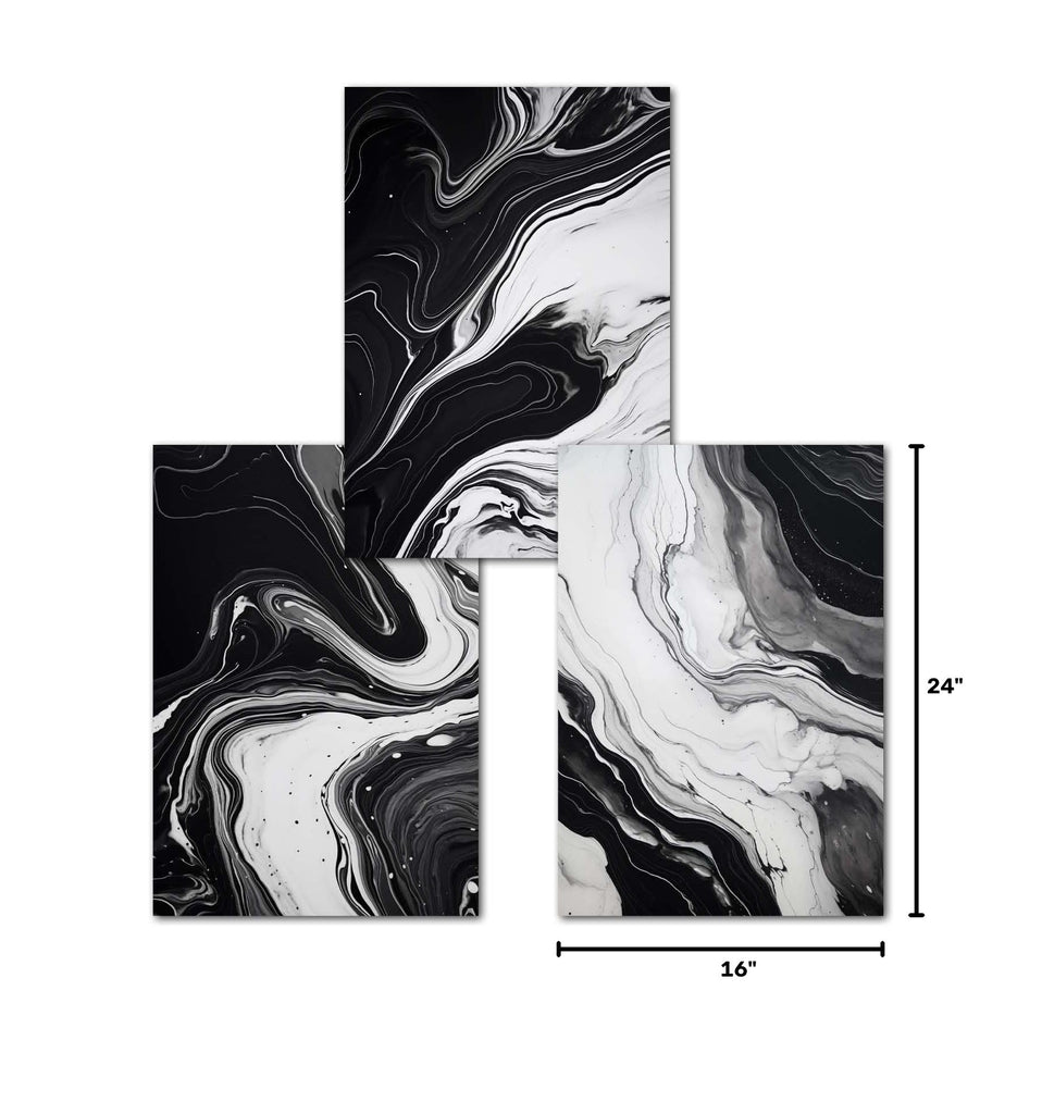 Black and White Marble Wall Art Abstract Painting Canvas Bedroom Decor - Gray Poster Set of 3 No Frame 16x24inch