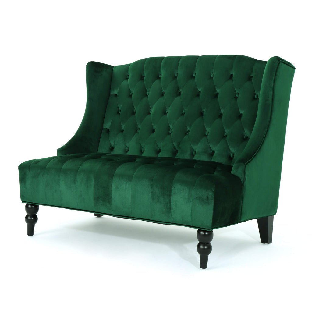 Modern Tufted Velvet Wingback Loveseat, Tufted Velvet 2 Seat Couch Sofas with High Back Thick Padded Cushioned Seats
