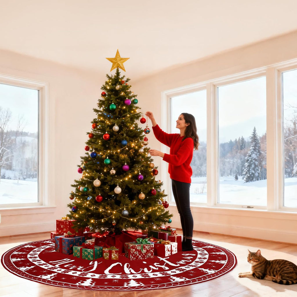 72 Inch Christmas Tree Skirt, Knit Tree Skirt for 7.5 ft Tree to 12ft Tree, Double Sided Large Knitted Tree Skirt