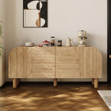 71" Curved Sideboard Cabinet with Storage, 4-Door Buffet Credenza, Natural