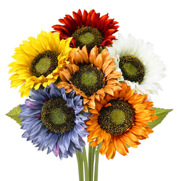 Long Stem Artificial Sunflowers for Fall Decor (6 Mixed Colors)