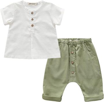 Baby Boys Summer Outfits Toddler Short Sleeve Linen T-Shirt + Harem Shorts 2Pcs Outfits Sets