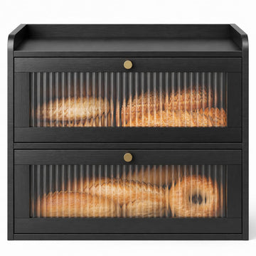 Bread Box - Wooden Countertop, Large Capacity, Black