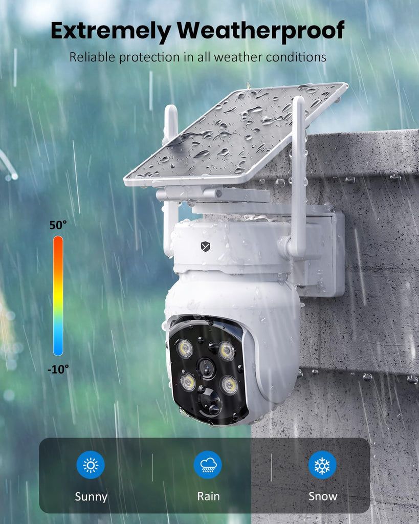 Solar Camera Wireless Outdoor, Security Camera with 2-in-1 Solar Panel, 4MP PTZ WiFi Camera, 360° Coverage, Dual-Band