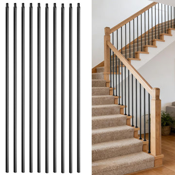 10 Pcs Square 1/2" x 44" Wrought Iron Plain Balusters for Staircase, Metal Hollow Spindles Deck Baluster for Indoor
