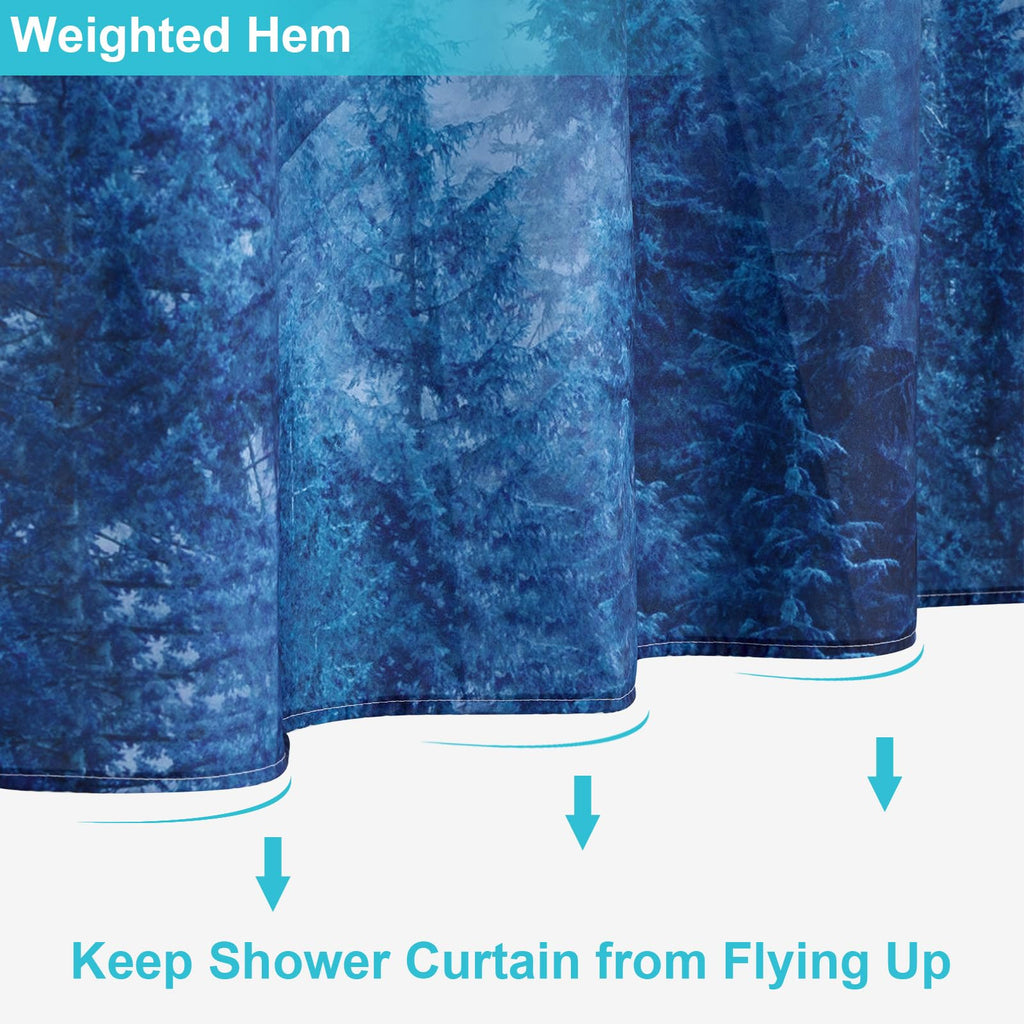 54x78 Misty Forest Stall Shower Curtain for Small Bathroom, Blue Narrow Nature Woodland Shower Curtain Set with