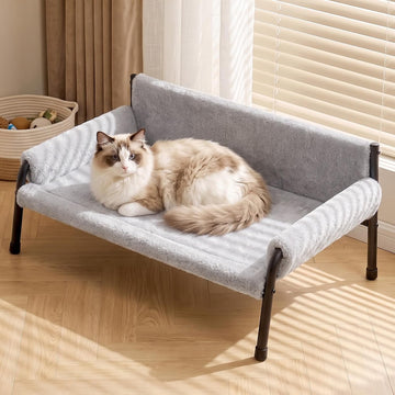 Elevated Cat Couch Bed for Indoor Cats, Metal Frame Cat Sofa Up to 60 Lbs