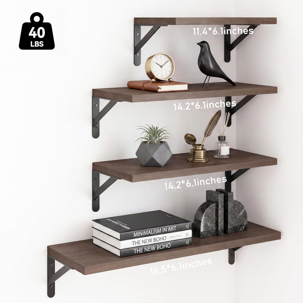 4 Different Sizes Floating Shelves for Wall Home Decor, Walnut