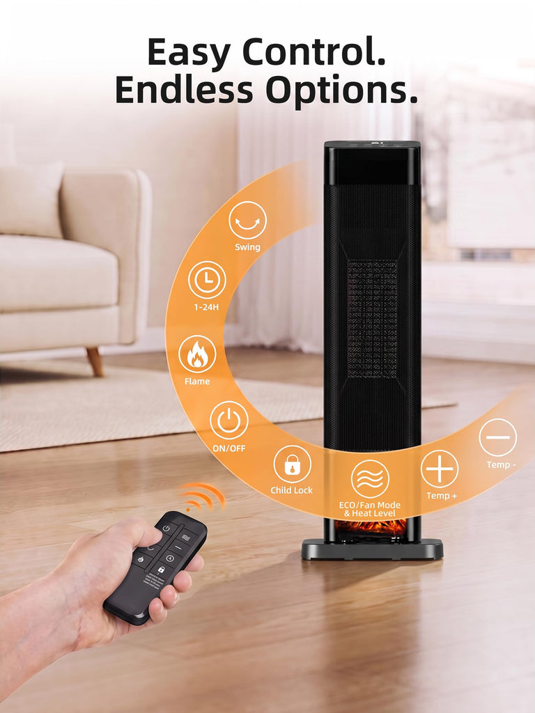 Space Heaters For Indoor Use, 1500W Electric Heaters Large Room with Thermostat, 120°Oscillation, 24H Timer, 3D
