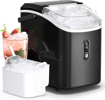 Nugget Ice Maker Countertop with Handle, Chewable Pellet Ice Maker with Self-Cleaning, 35.5Lbs/24Hrs, Ready in 6