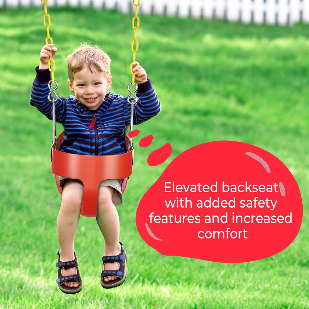 High Back Full Bucket Toddler Swing Seat with Coated Chains, Red