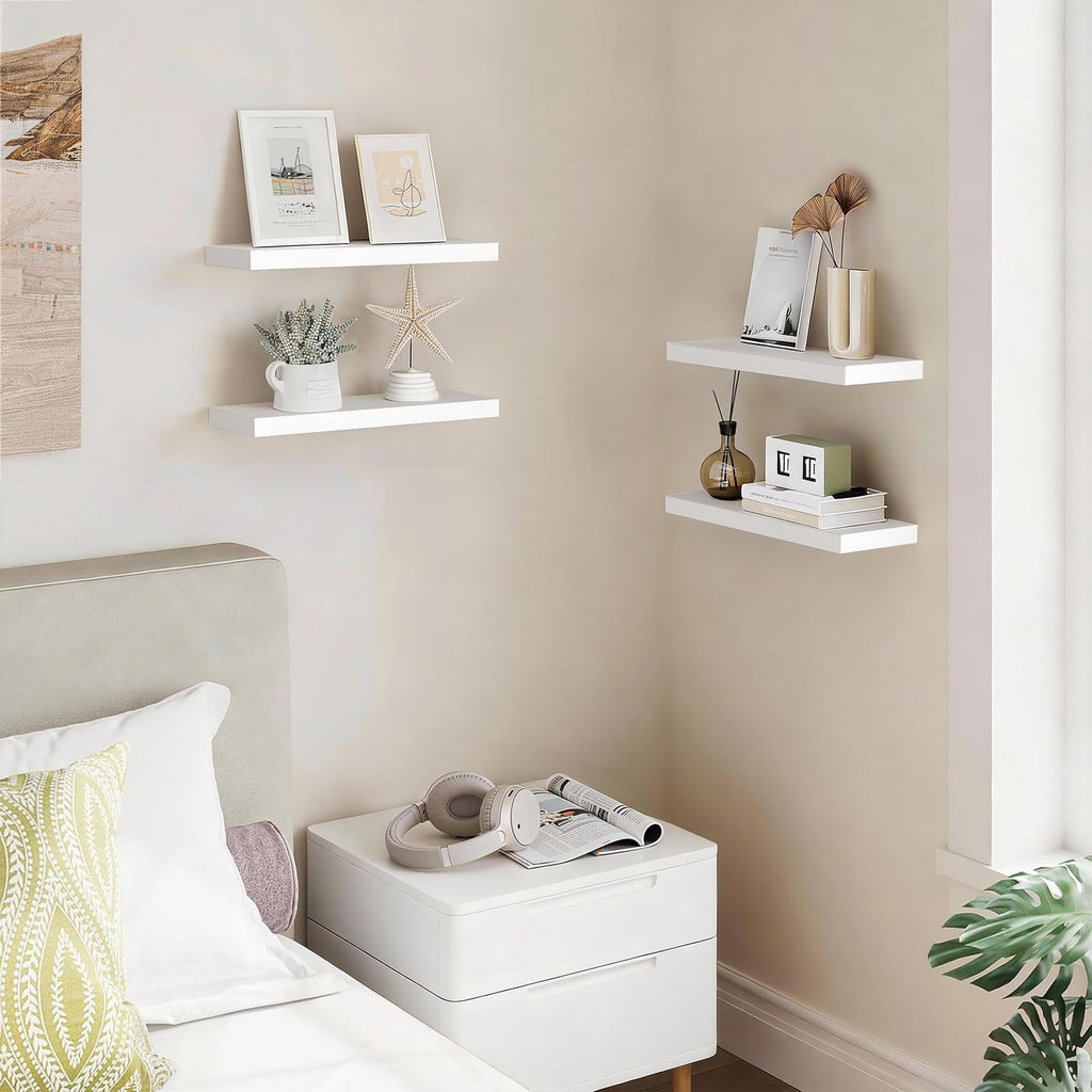 White Floating Shelves 15.7in, Set of 4, Wall Mount Rustic Wood Shelf