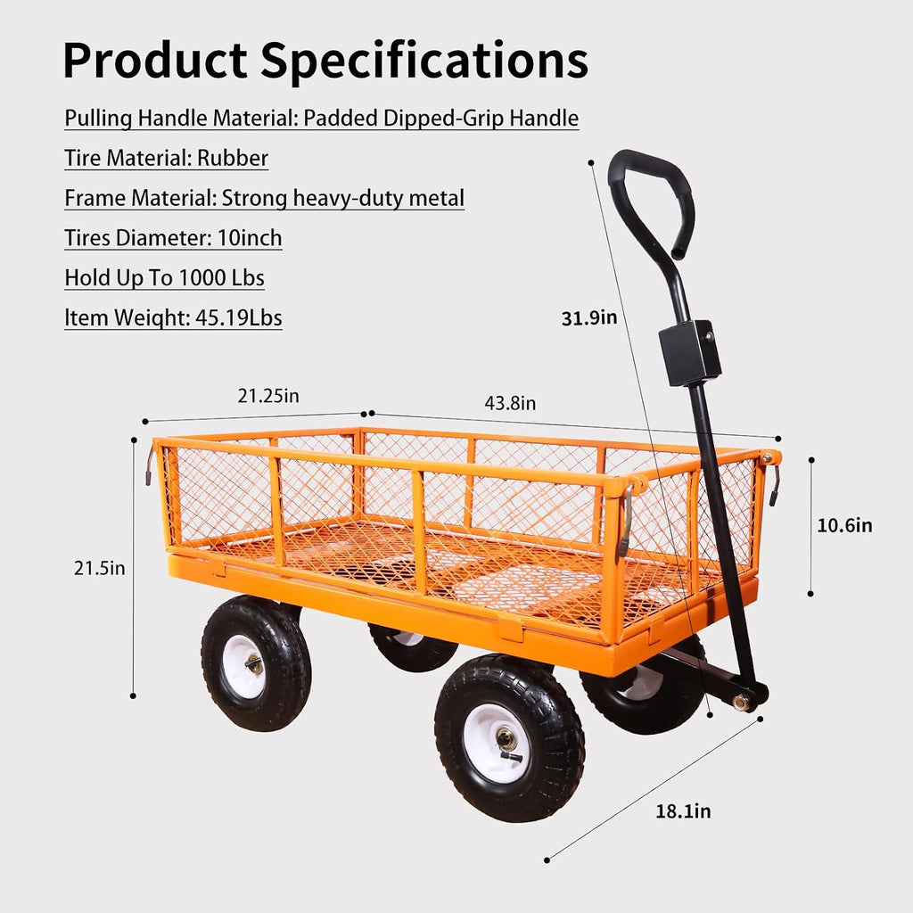 N 1000 lb Metal Garden Cart, Heavy-Duty Utility Wagon