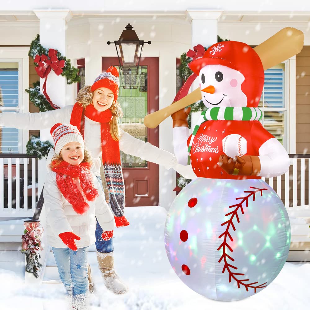 6FT Christmas Inflatables Outdoor Decorations, Inflatable Baseball Snowman Blow Up Yard Decorations with Colorful LED