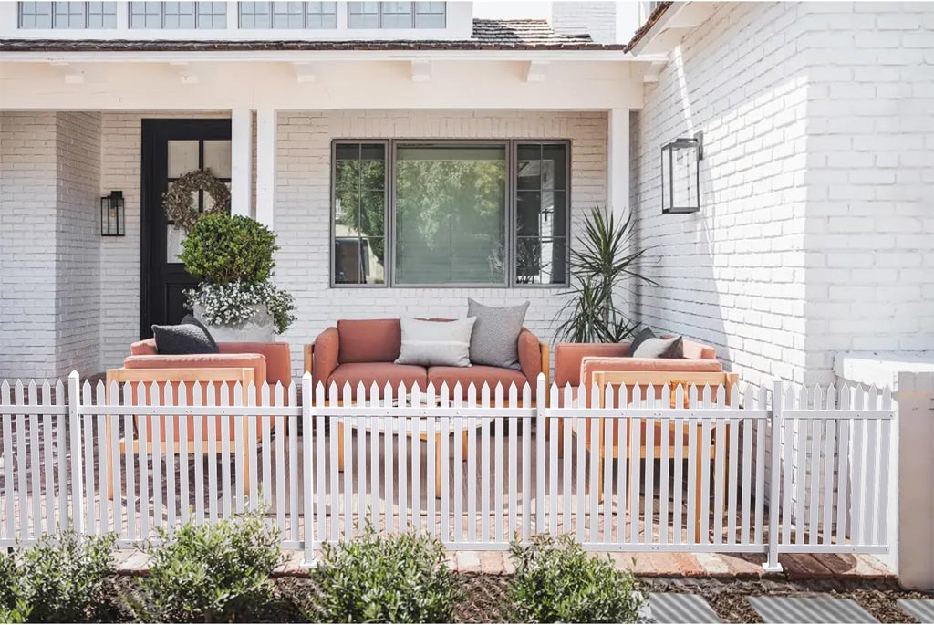 Outdoor Garden Fences 7 Sets- 38.6" H x 84" L White Picket Fence Vinyl Panels PVC Decorative for Front Yard Porch