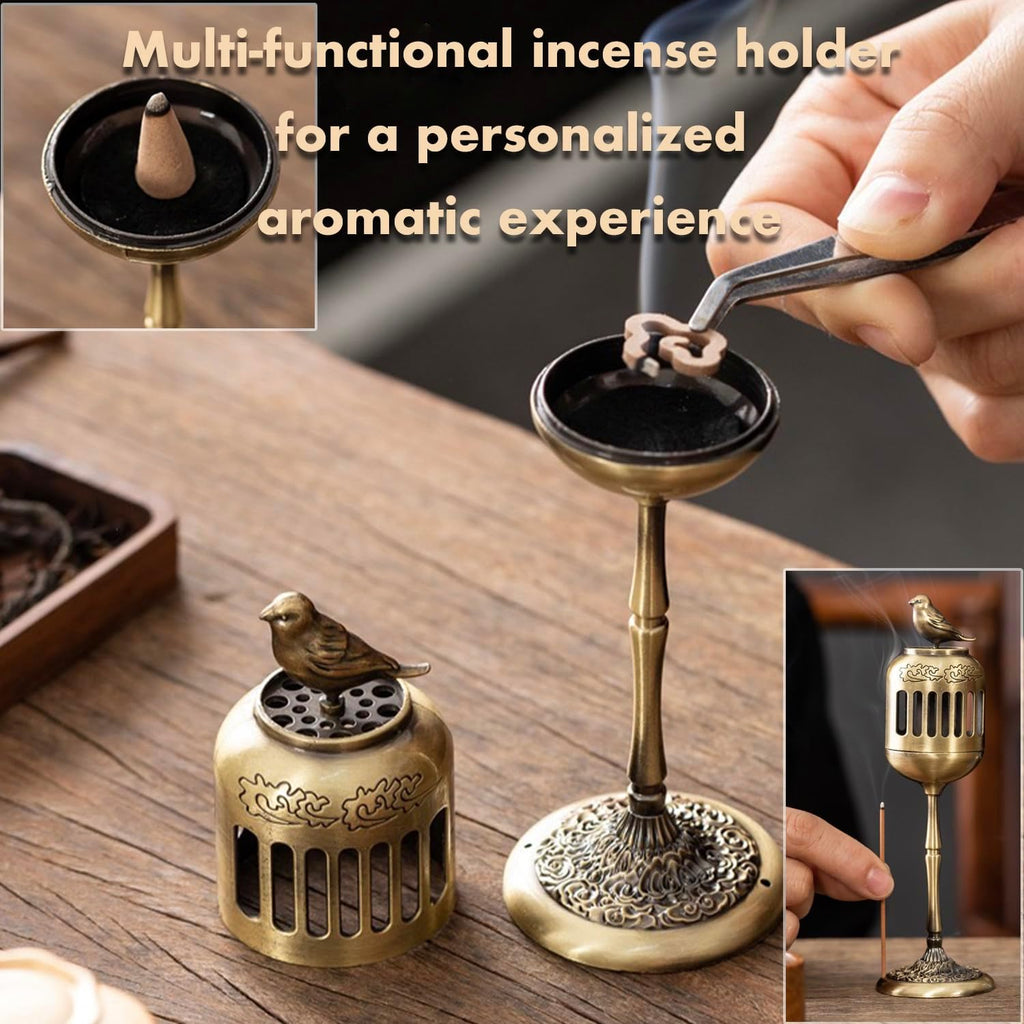Antique Golden Magpie Lantern Incense Burner, Multi-Use Decorative Incense Holder, Elegant Zinc Alloy Craftwork