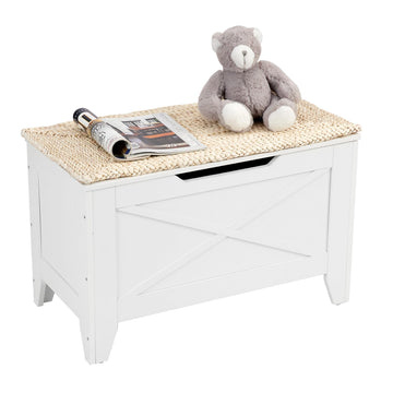 30" Storage Bench, Farmhouse Entryway Shoe Ottoman, White