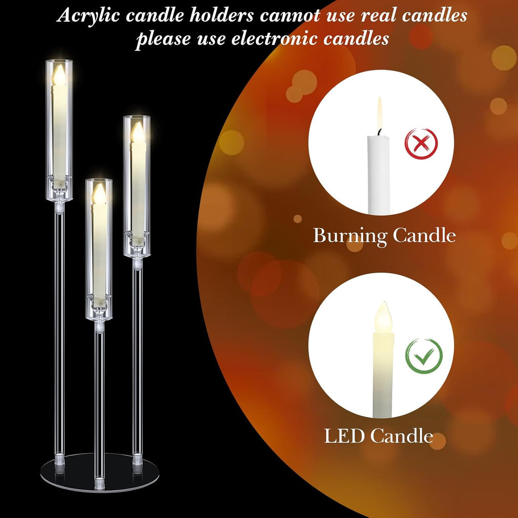 6 Set Wedding 3 Arm Acrylic Candelabra Table Centerpiece 30.7" Clear Tall Floor Candle Holder with Shade Pillar Taper