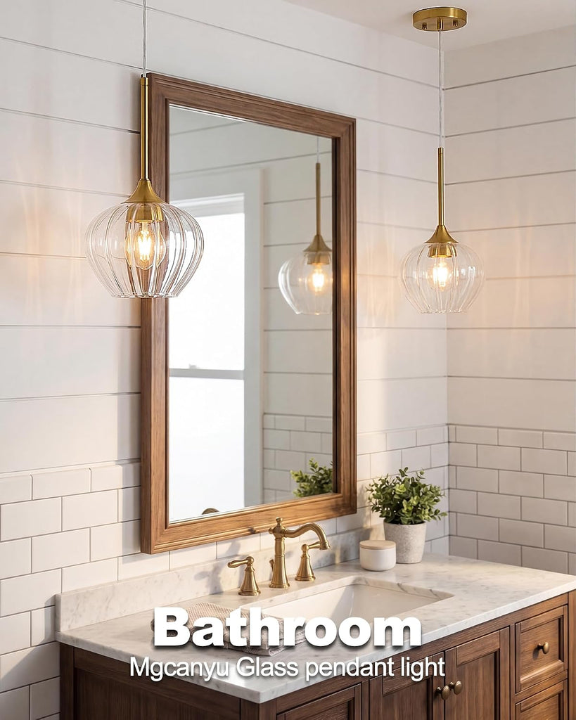 Glass Pendant Lights for Kitchen Island, 7.7" Modern Gold Pendant Light Fixtures Small Adjustable Hanging Light for