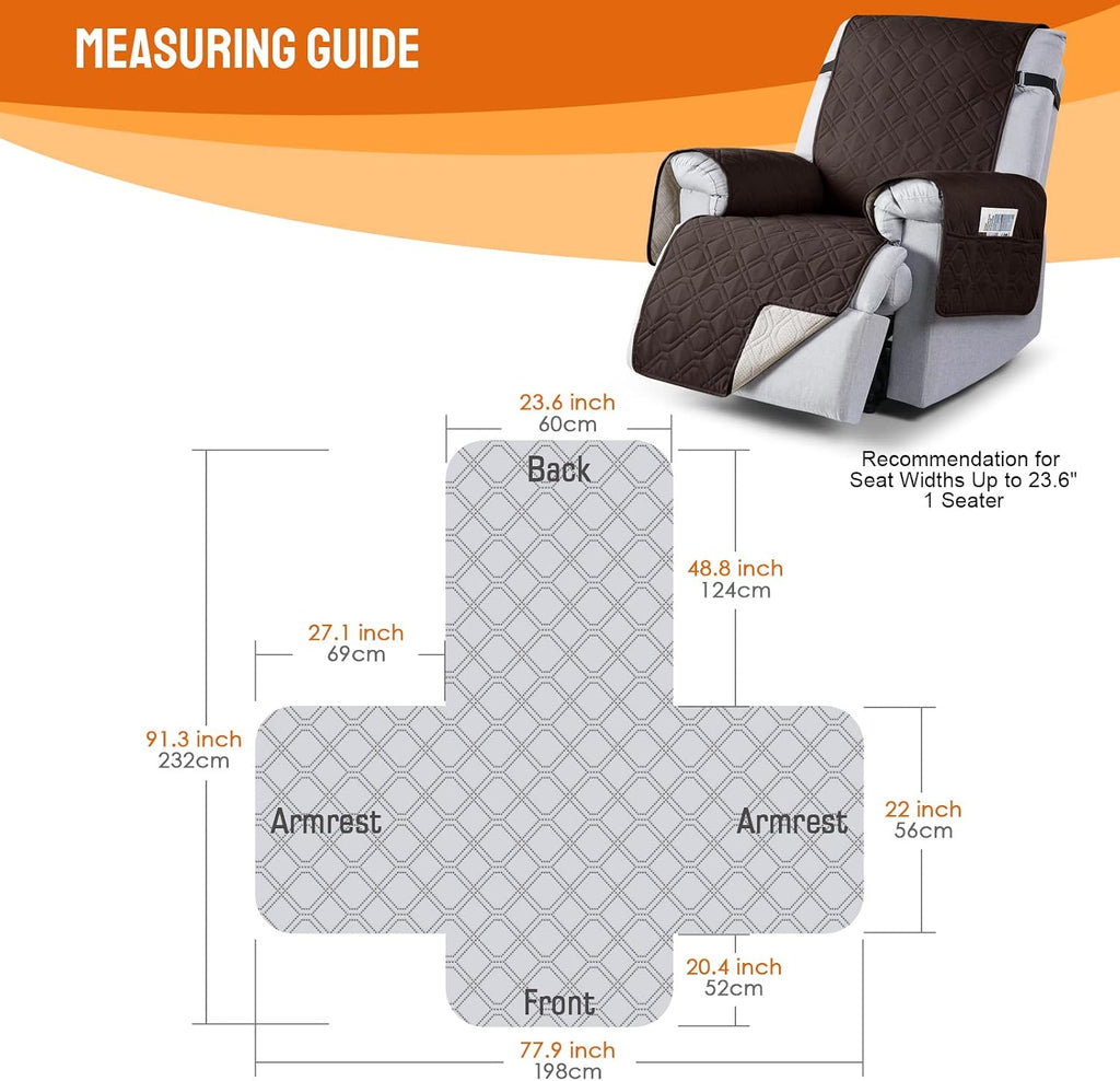 100% Waterproof Recliner Chair Covers, Recliner Cover Non-Slip Dog Chair Cover Furniture Protector Washable Slipcover