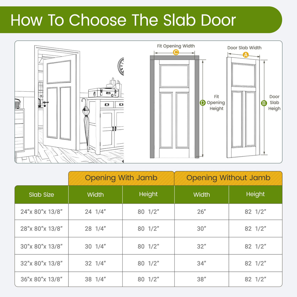 30"x 80" Interior Door Slab, 3-Panel Solid Core Doors White Primed