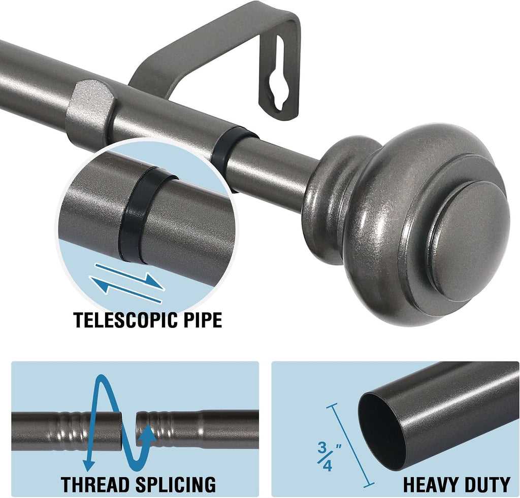 Curtain Rods for Windows 3/4 inch Diameter Adjustable Decorative Telescoping Curtain Rod