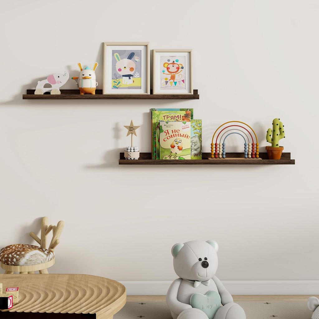 Picture Ledge Shelf for Wall, Floating Shelves Set of 2, 36 Inch Long Floating Shelves with Lip, Walnut