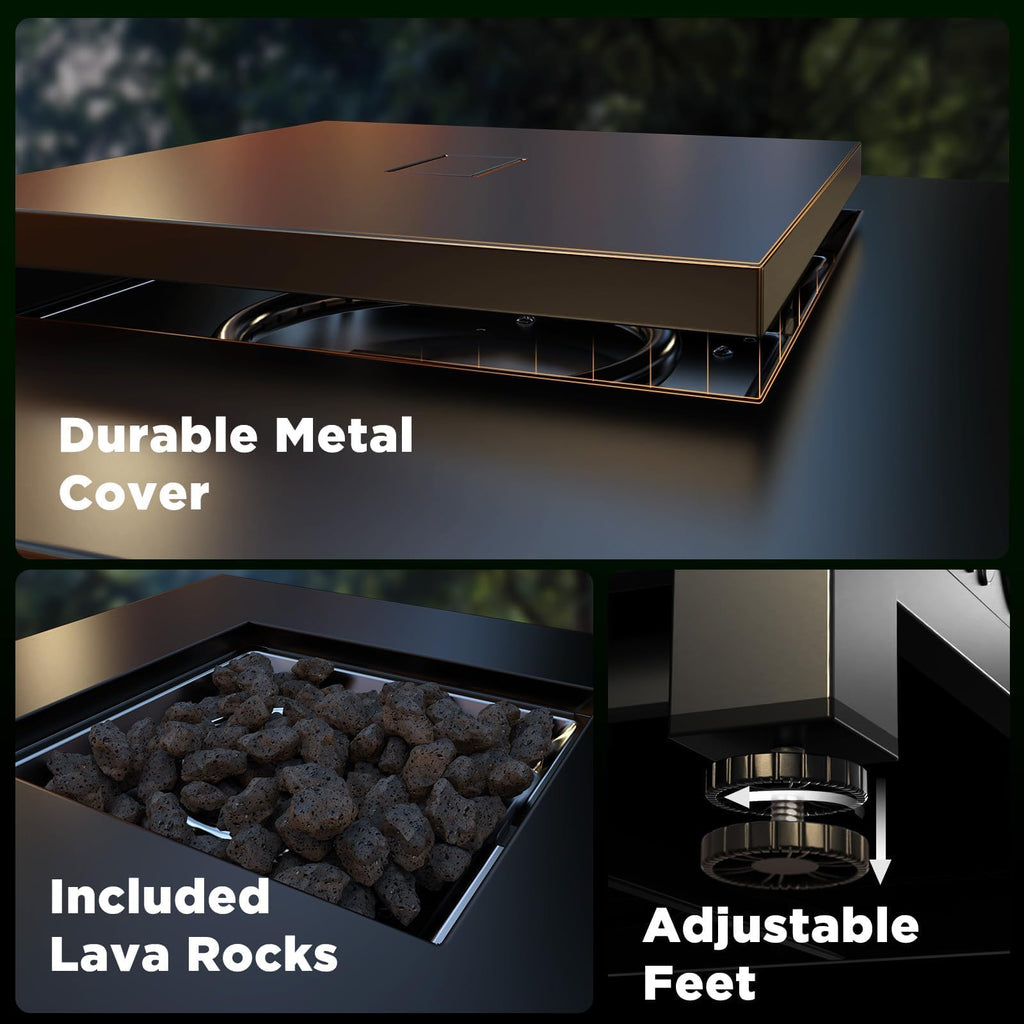 Propane Fire Pits 32 Inch Outdoor Gas Fire Pit, 50, 000 BTU Steel Fire Table with Lid and Lava Rock, Add Warmth and