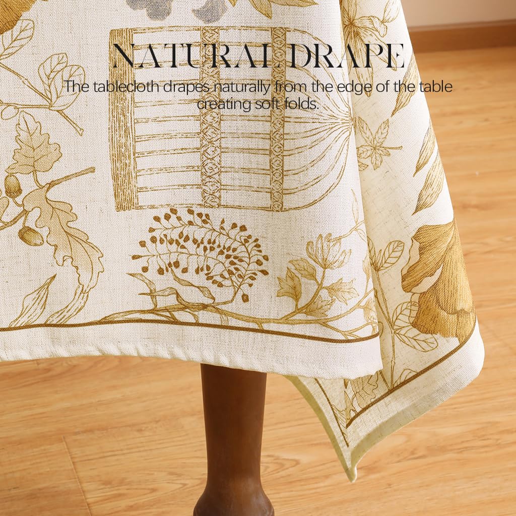 Designer French Farmhouse Fall Tablecloth, Rectangular, 87"x63"