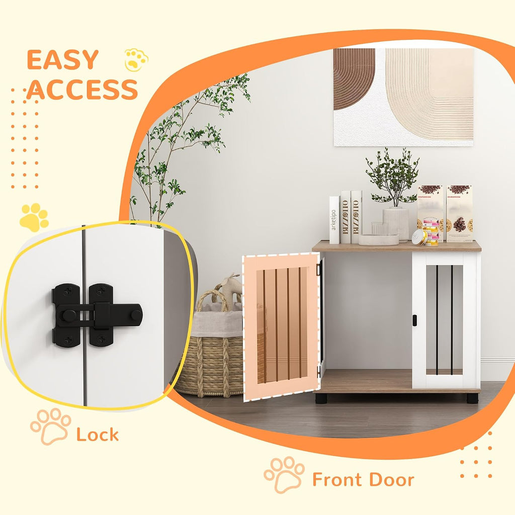 Dog Crate Furniture with Lockable Door for Medium Dogs, Walnut Brown