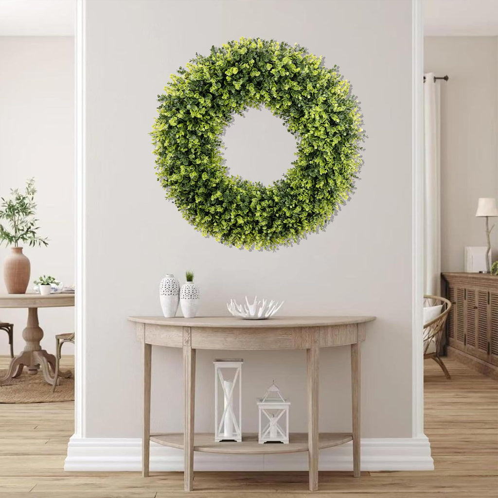 32 Inch Extra Large Boxwoods Green Spring Artificial Wreath for Front Door, Year Round Spring Summer Winter Wreaths