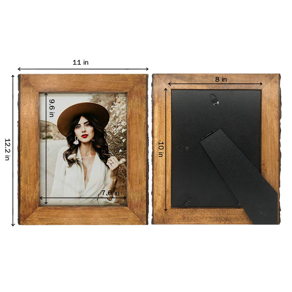 8x10 Picture Frames with Bark Edges, Rustic Wood Photo Frame for Tabletop or Wall Display, Natural Brown.