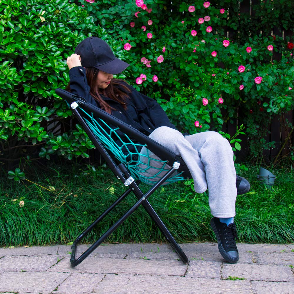 Bunjo Bungee Dish Chair - Versatile Folding Chair with Fun Bouncy Design - Circle Web Chair for Room Garden Dorm