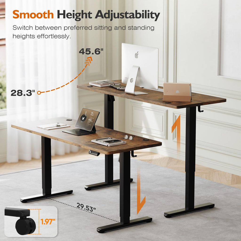48"x24" Electric Height Adjustable Standing Desk, Rustic Brown