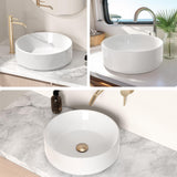 KES Round Vessel Sink, Bowl Sinks for Bathrooms 16 Inch Sink Bowl Above Counter Small Circular White Ceramic Vessel