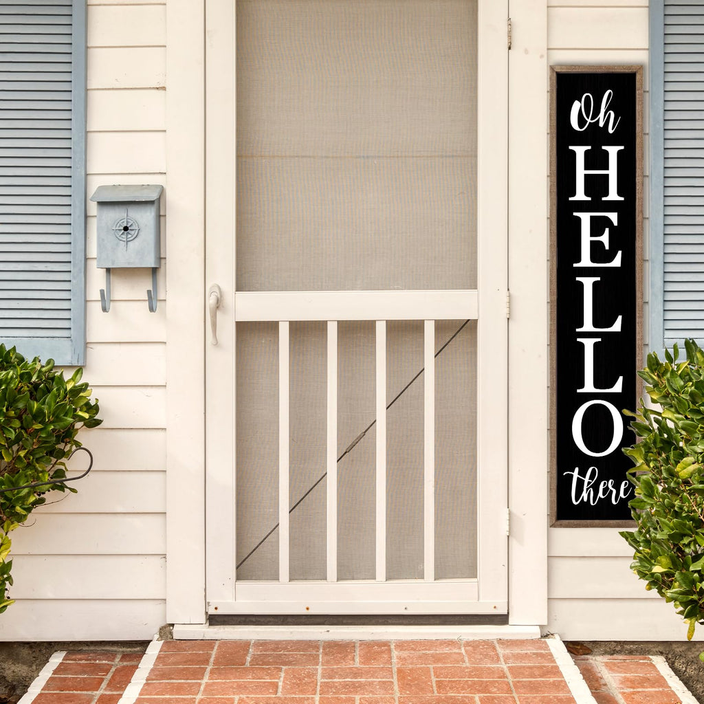Oh Hello There Outdoor Welcome Sign, 45"X9", Wood Black