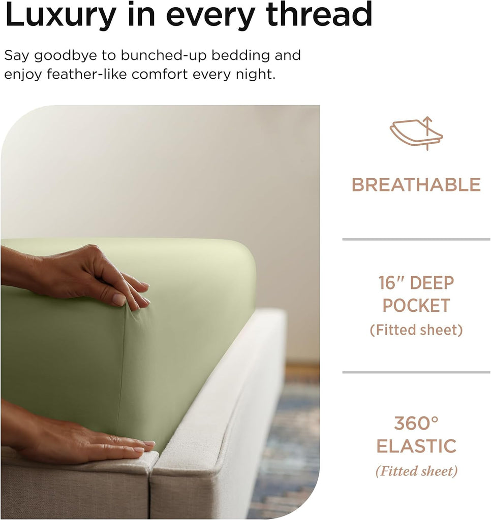 100% Cotton Sheets for Queen Bed - 600 Thread Count Queen Bed Sheets Set with 16" Deep Pocket - Sateen Weave 4-Piece