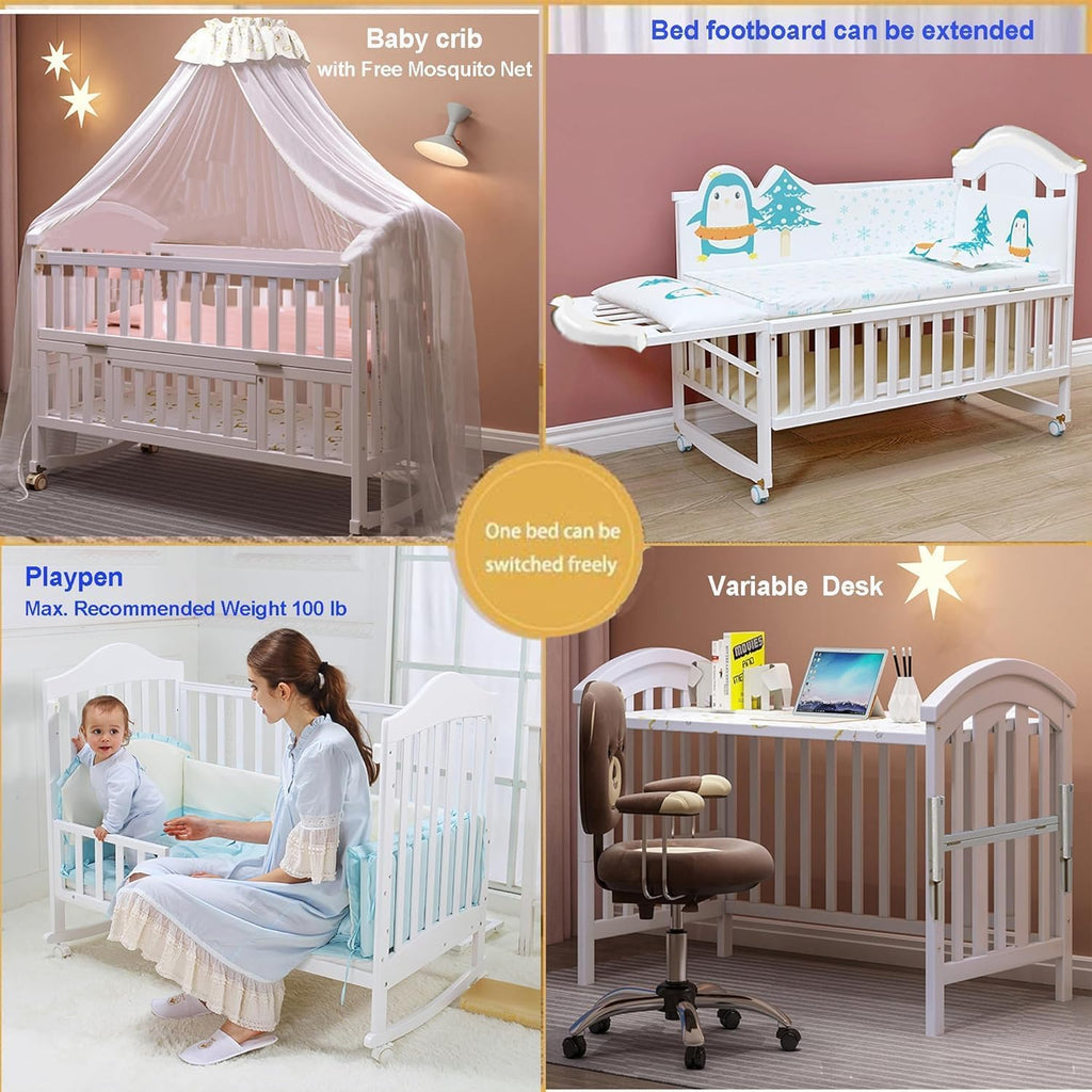 Portable Mini Baby Crib 4 in 1 with Memory Foam Mattress(38"by24") Included, Cunas para Bebes 2026 Convertible Crib 6