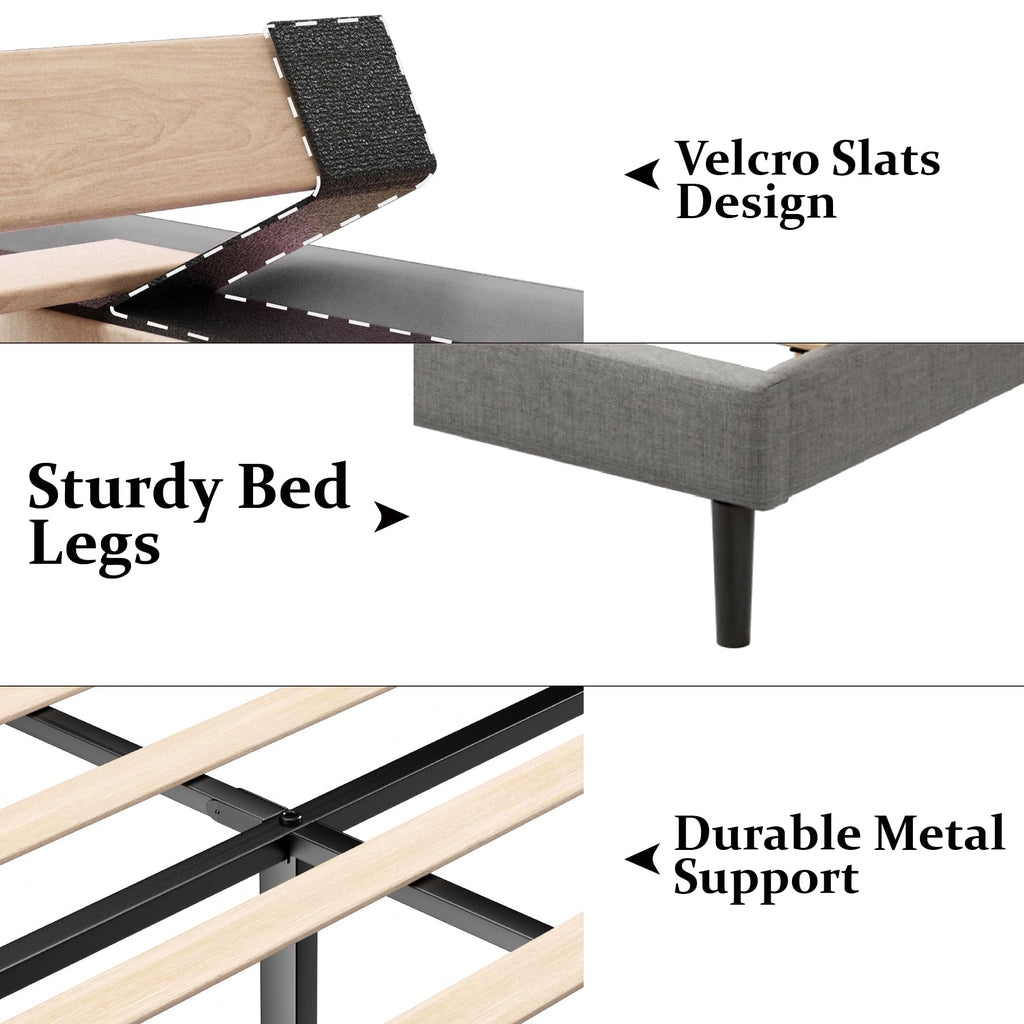 Twin Bed Frames with Wingback Headboard, Upholstered Platform Beds, No Box Spring Needed Sturdy Wooden Slat Support