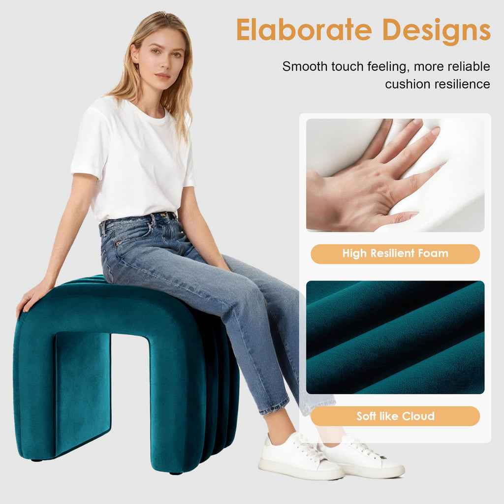 Velvet Ottoman Stools, Multifunctional Arch Ottomans, Makeup Vanity Stools, Ottomans, Side Table Seat (Teal)