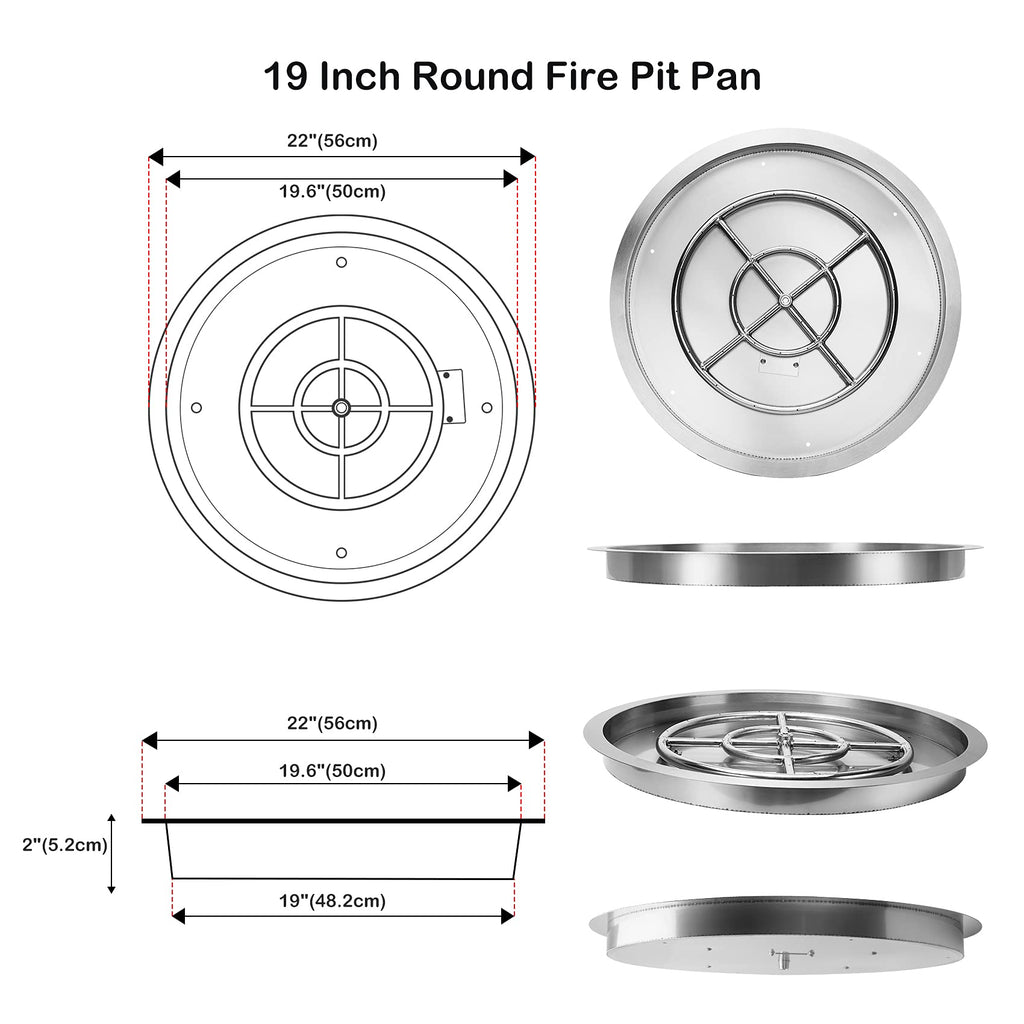 19-Inch Round Fire Pit Burner Pan, Drop-in Gas Fire Pit Inserted