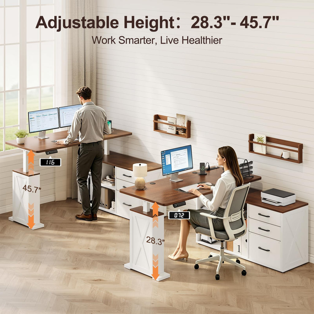 L Shaped Standing Desk - 55'' Farmhouse Computer Desk with Storage