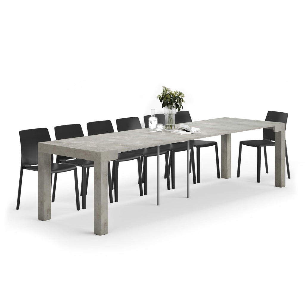 First, Extendable Console Table 17.7(120) x35.4 in, Concrete Effect, Grey, for 4-14 People, Space-Saving Dining