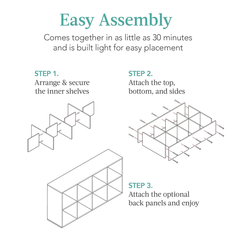 8-Cube Storage Organizer, 13.5in Shelf Opening, Bookcase, Display Shelf, Customizable w/ 2 Removable Back Panels