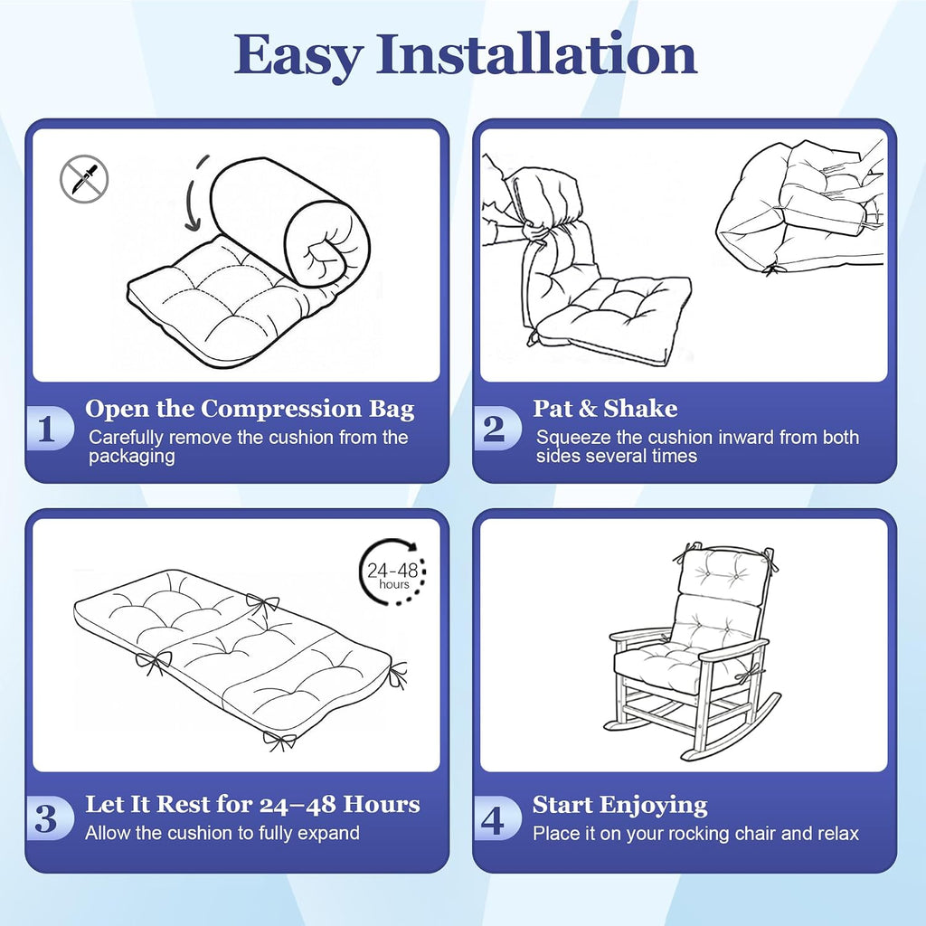 Rocking Chair Cushion, Waterproof and Fade-Resistant Adirondack Rocker Cushions, Indoor/Outdoor Rocking Chair Pads
