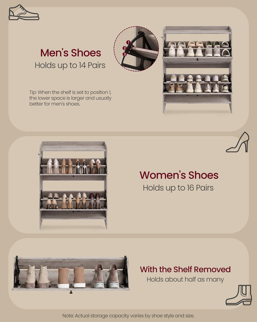 Narrow Shoe Storage Cabinet Organizer with 2 Flip Drawers