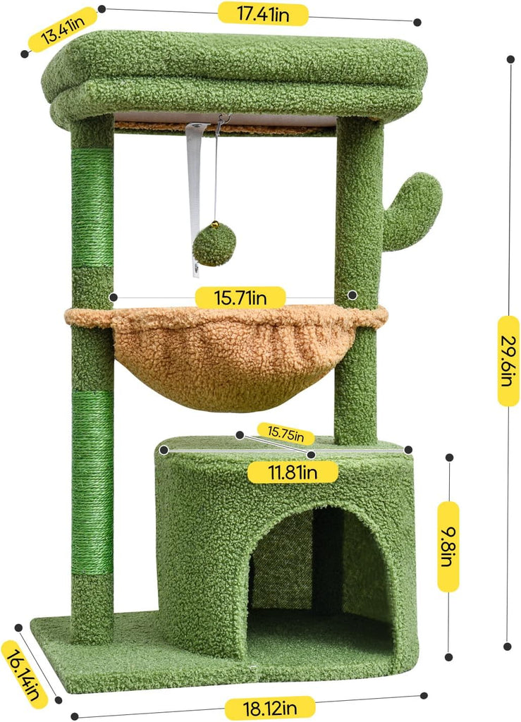 Cactus Cat Tree for Indoor Cats, Green Activity Tower for Kittens